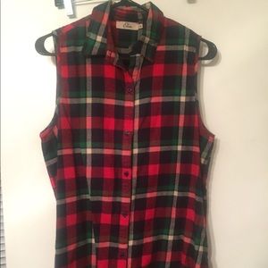 Women’s Sleeveless Red Flannel Top, Button-Up
